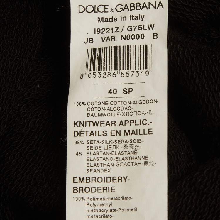 Pre Owned Dolce & Gabbana Black Multicolour Crystal Embellished Short Sleeve Hooded Sweatshirt S