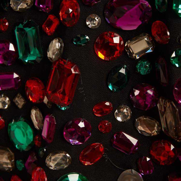 Pre Owned Dolce & Gabbana Black Multicolour Crystal Embellished Short Sleeve Hooded Sweatshirt S