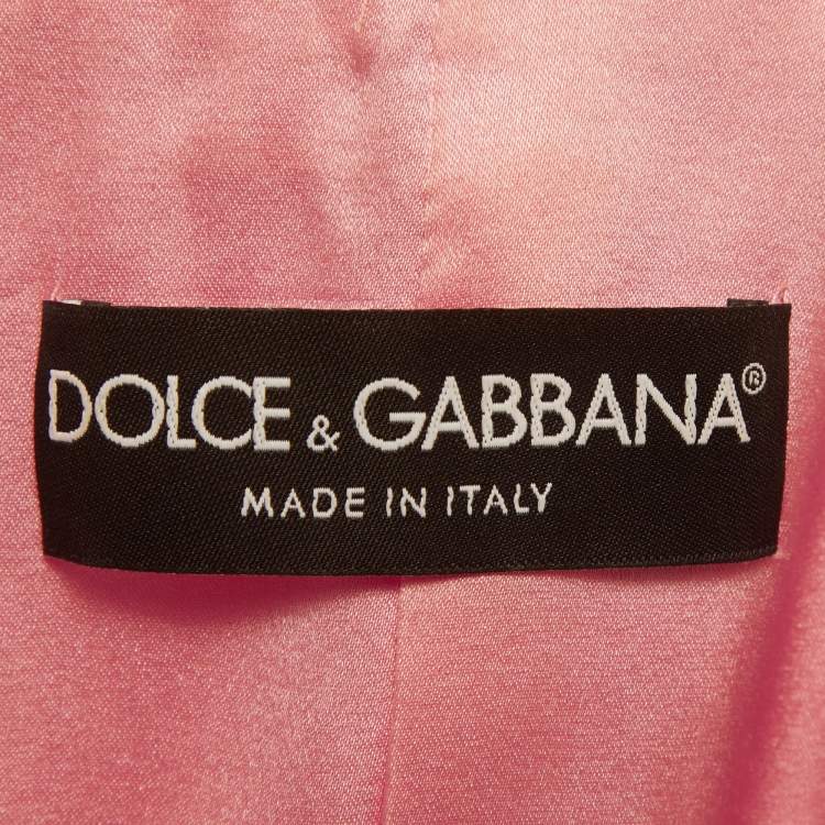 Pre Owned Dolce & Gabbana Pink/Gold Jacquard Ruffled Double Breasted Blazer S