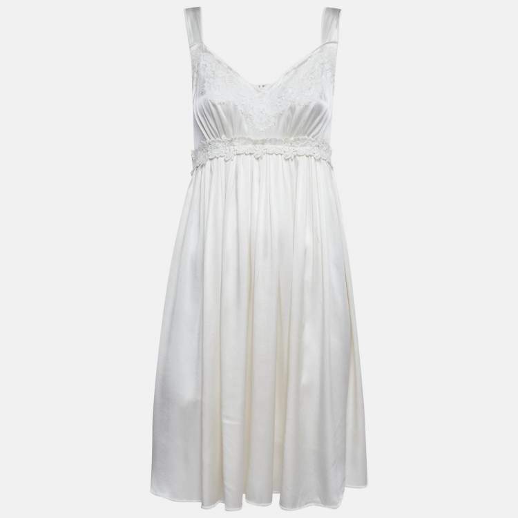 Pre Owned Dolce & Gabbana Cream Silk Lace Trimmed Mini Dress M