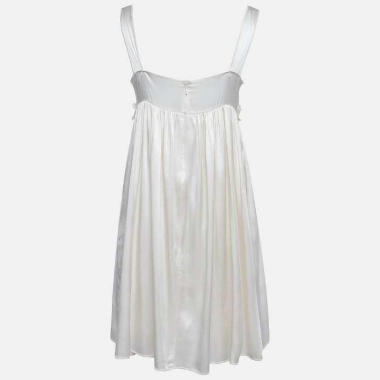 Pre Owned Dolce & Gabbana Cream Silk Lace Trimmed Mini Dress M