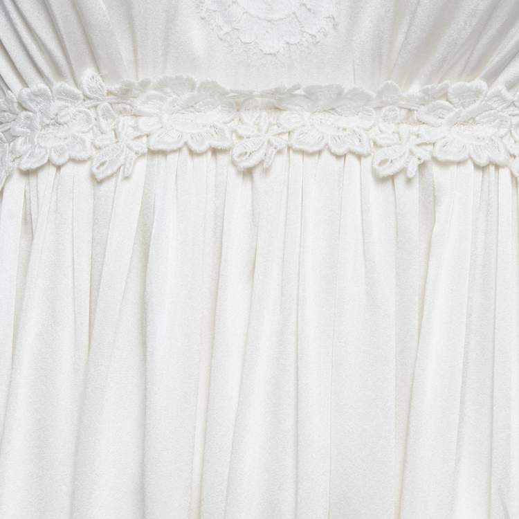 Pre Owned Dolce & Gabbana Cream Silk Lace Trimmed Mini Dress M