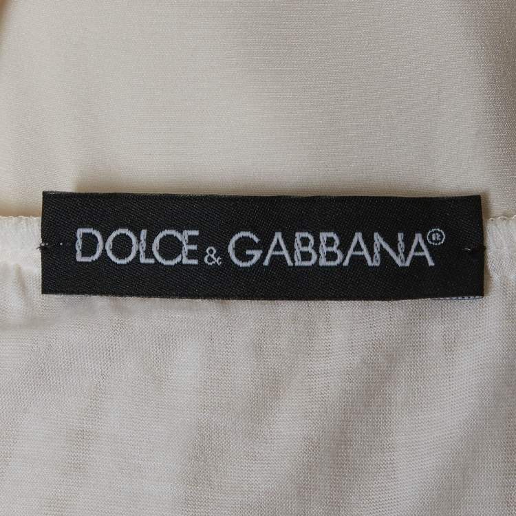 Pre Owned Dolce & Gabbana Cream Silk Lace Trimmed Mini Dress M