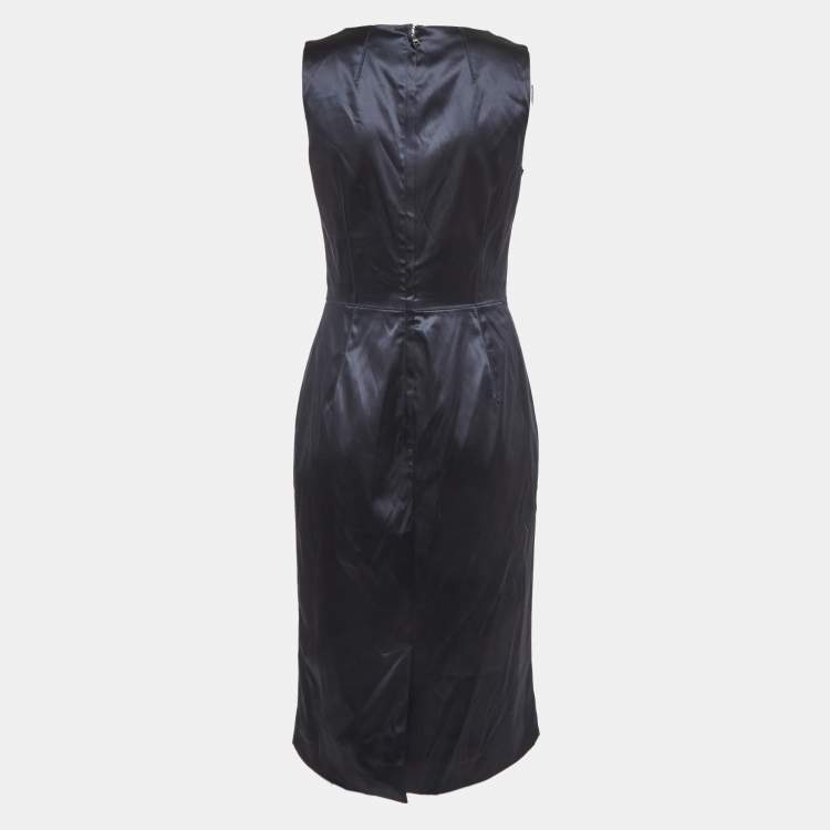 Pre Owned Dolce & Gabbana Navy Blue Satin Sheath Midi Dress M