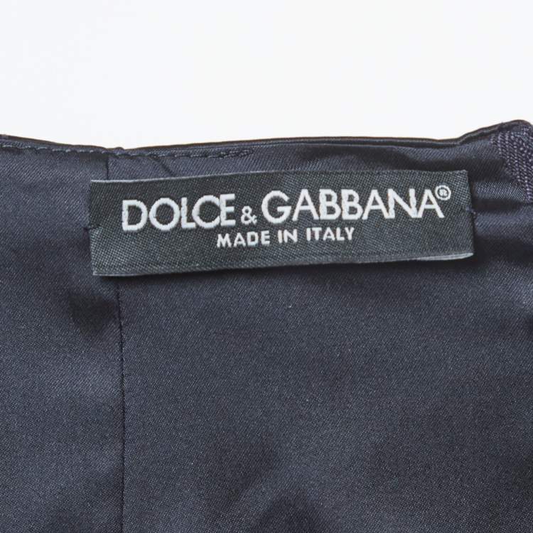 Pre Owned Dolce & Gabbana Navy Blue Satin Sheath Midi Dress M