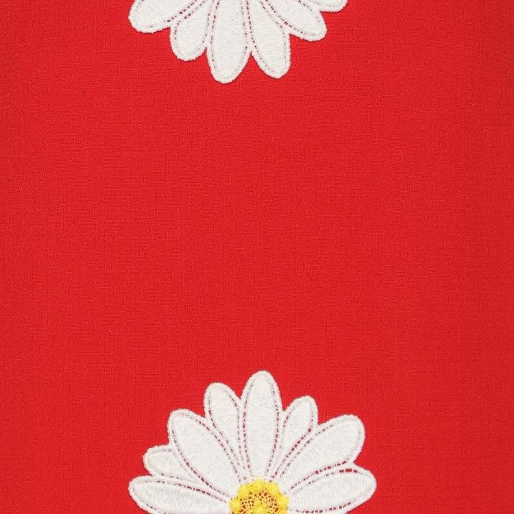 Pre Owned Dolce & Gabbana Red Wool Floral Applique Mini Dress S