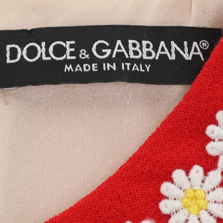 Pre Owned Dolce & Gabbana Red Wool Floral Applique Mini Dress S