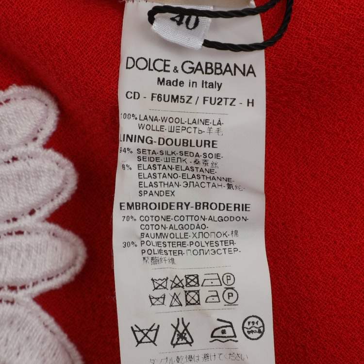 Pre Owned Dolce & Gabbana Red Wool Floral Applique Mini Dress S