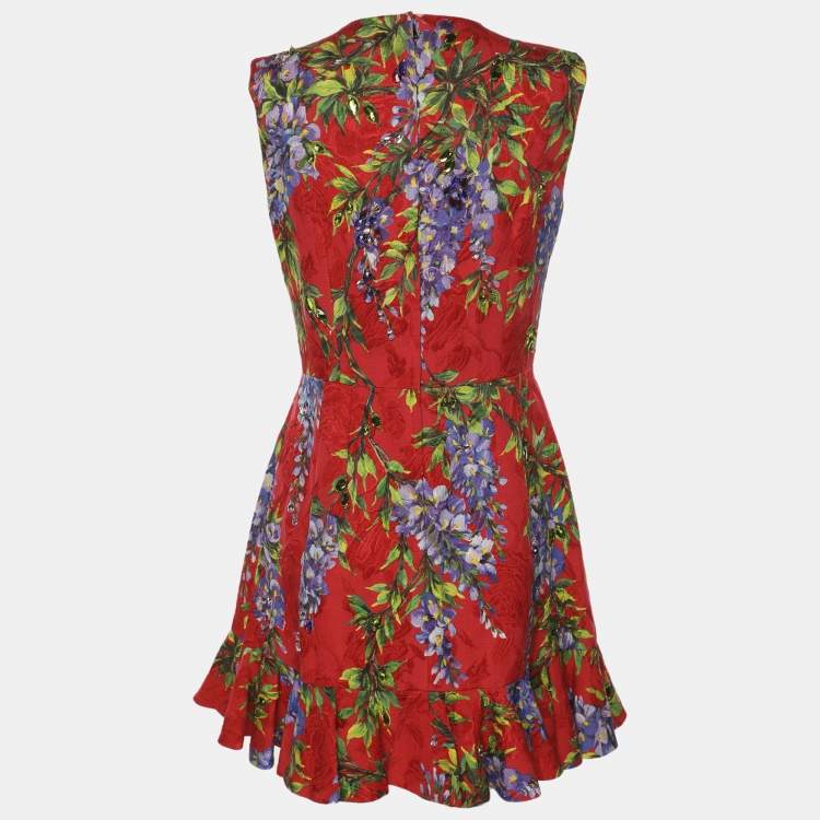 Pre Owned Dolce & Gabbana Red Printed Jacquard Dress S