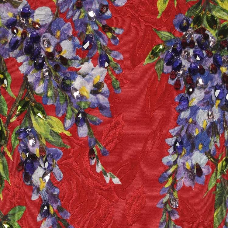 Pre Owned Dolce & Gabbana Red Printed Jacquard Dress S