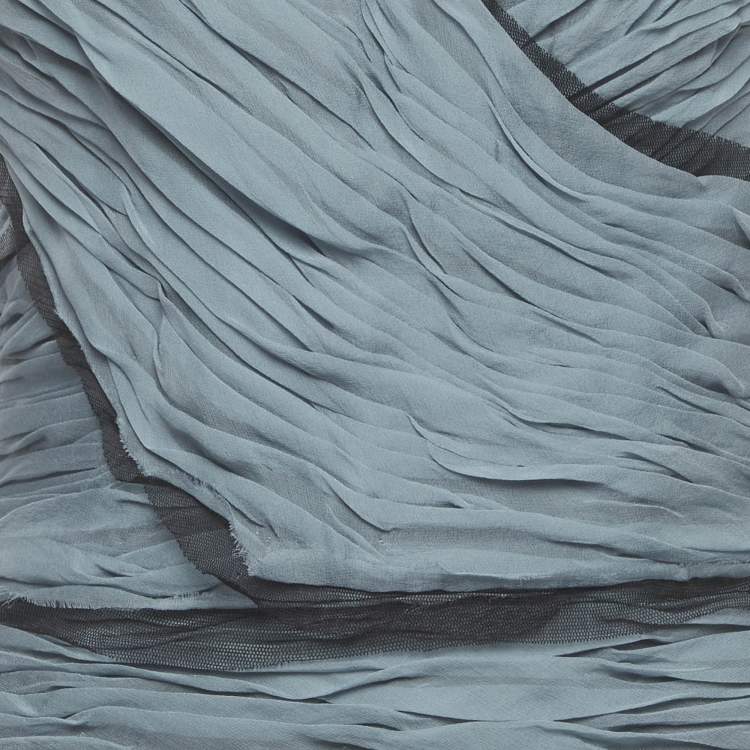 Pre Owned Dolce & Gabbana Ice Blue Silk Ruched Strapless Dress M