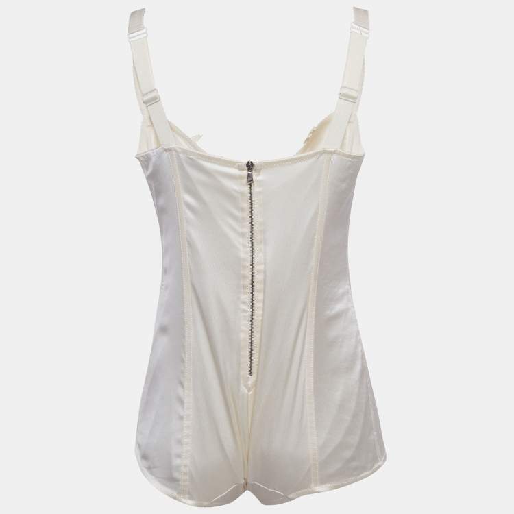 Pre Owned Dolce & Gabbana Cream Silk Blend Lace Detail Bodysuit M