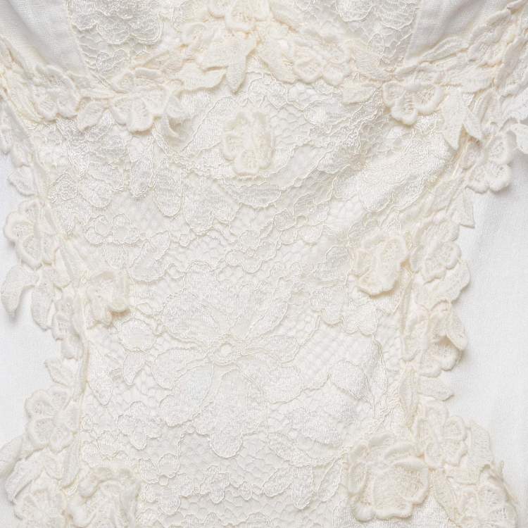Pre Owned Dolce & Gabbana Cream Silk Blend Lace Detail Bodysuit M