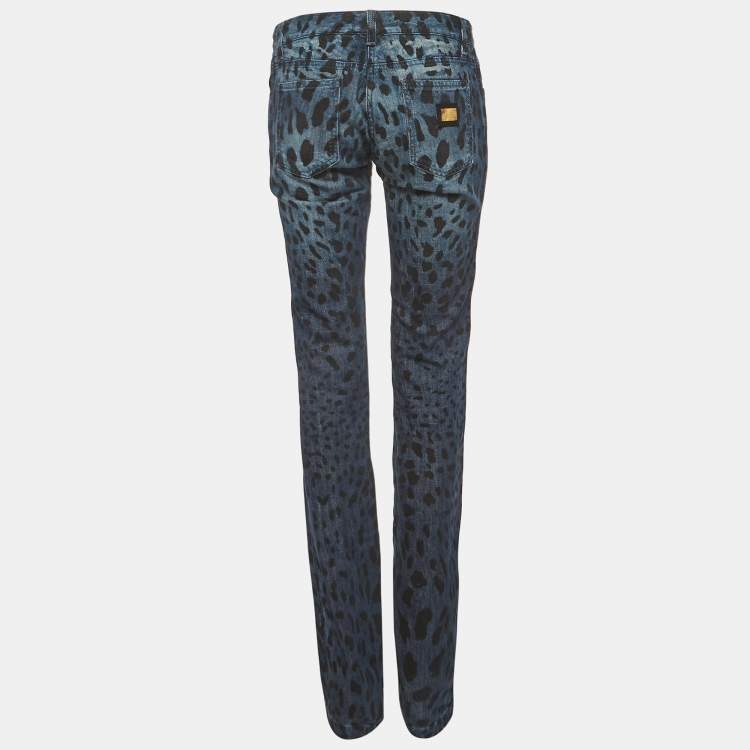 مملوكة مسبقًا Dolce & Gabbana Blue Leopard Print Slim Jeans S/Waist 28"
