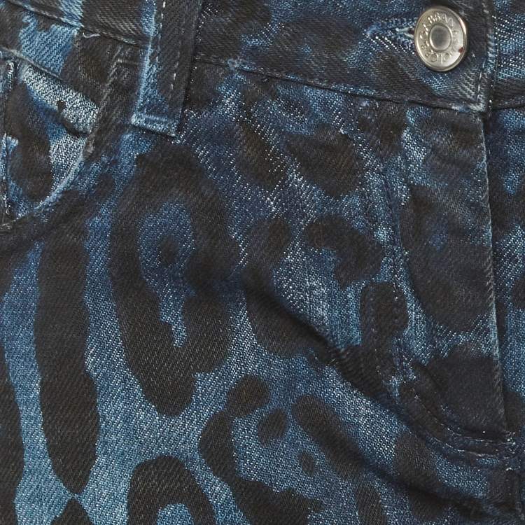مملوكة مسبقًا Dolce & Gabbana Blue Leopard Print Slim Jeans S/Waist 28"