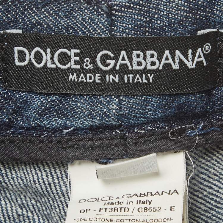 مملوكة مسبقًا Dolce & Gabbana Blue Leopard Print Slim Jeans S/Waist 28"