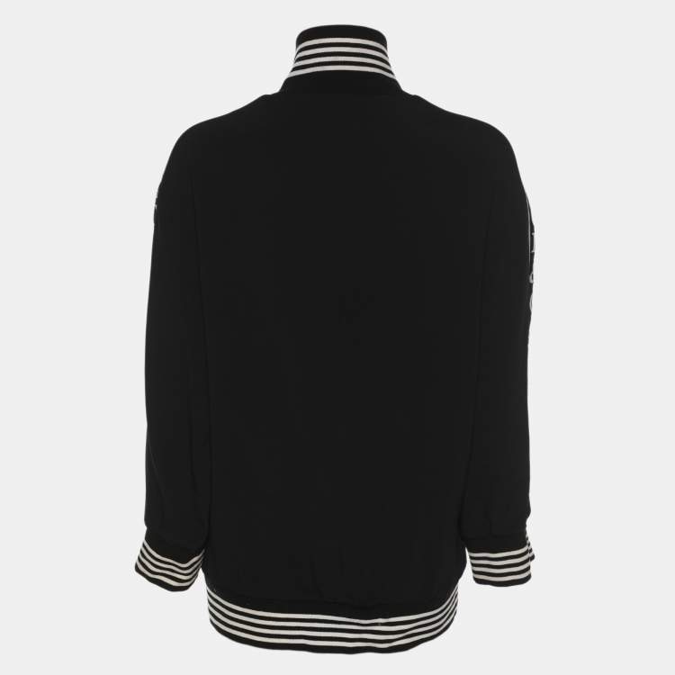 Pre Owned Dolce & Gabbana Black Jersey Floral Embroidered Bomber Jacket L