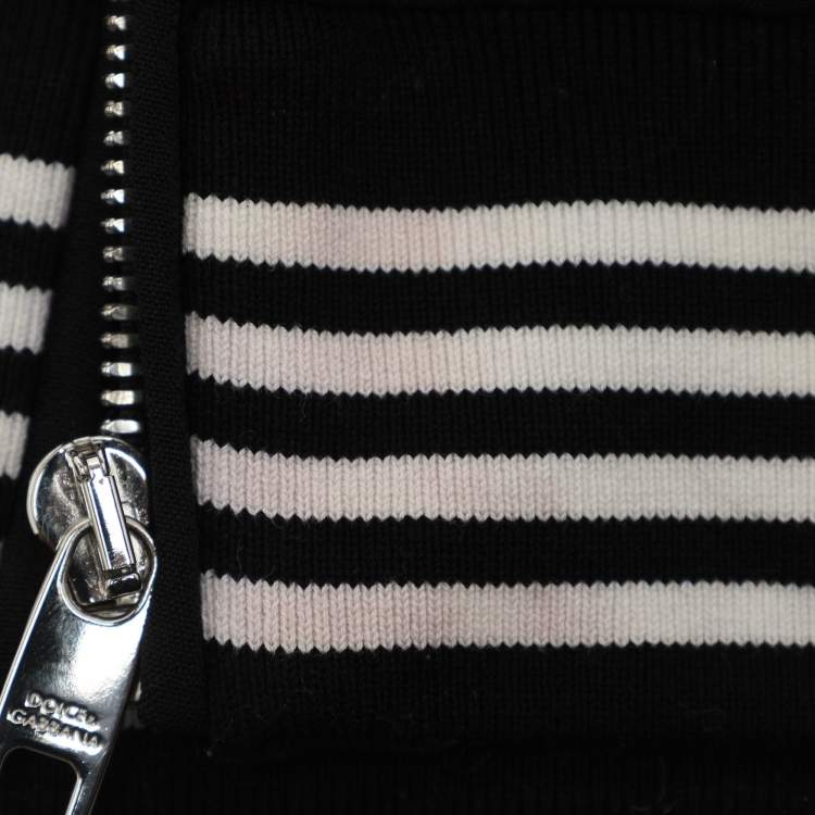 Pre Owned Dolce & Gabbana Black Jersey Floral Embroidered Bomber Jacket L