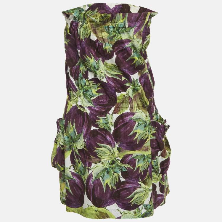 Pre Owned Dolce & Gabbana Green Floral Print Strapless Mini Dress M