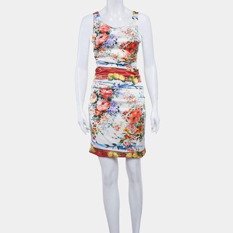 Pre Owned Dolce & Gabbana Multicolour Floral Print Satin Ruched Mini Dress M