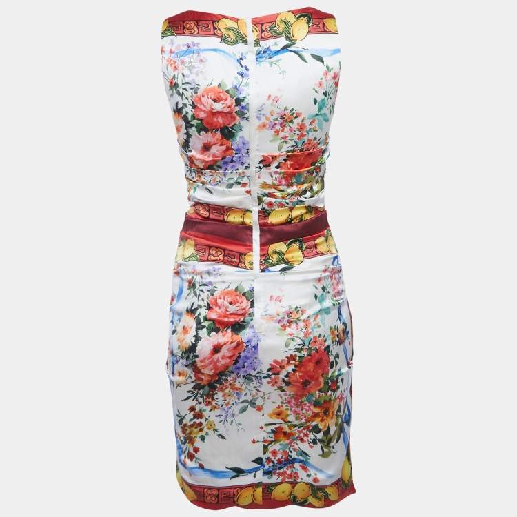 Pre Owned Dolce & Gabbana Multicolour Floral Print Satin Ruched Mini Dress M