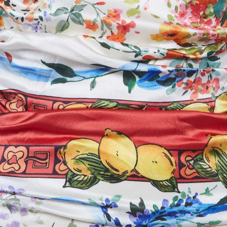 Pre Owned Dolce & Gabbana Multicolour Floral Print Satin Ruched Mini Dress M