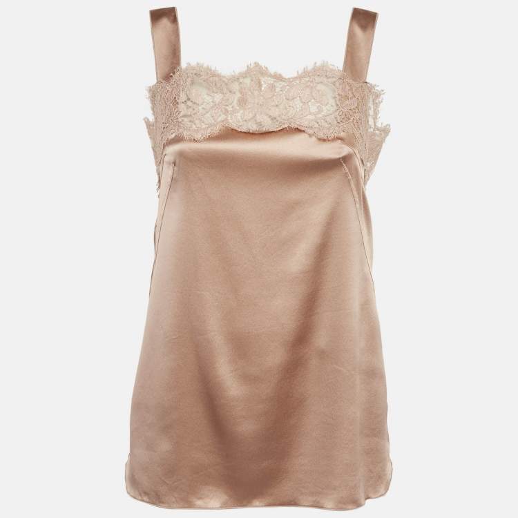 Pre Owned Dolce & Gabbana Beige Silk Lace Detail Camisole S