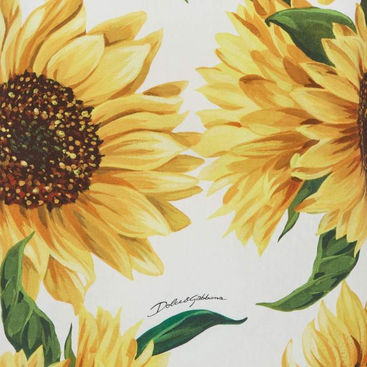 Pre Owned Dolce & Gabbana White/Yellow Sunflower Print Cotton Top M