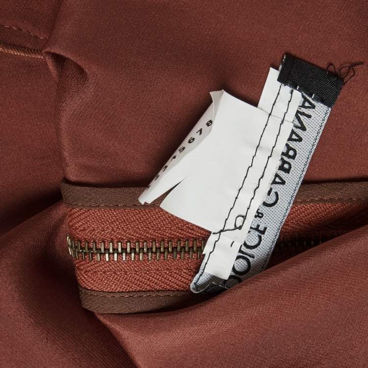 Pre Owned Dolce & Gabbana Brown Satin Lace Detail Top M