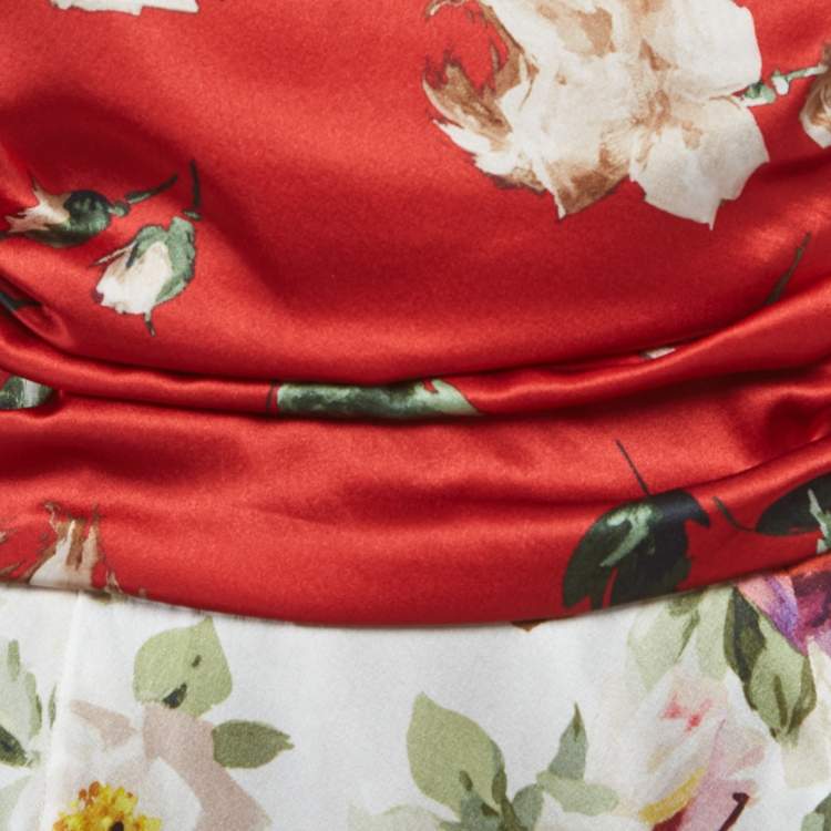 Pre Owned Dolce & Gabbana Red Floral Print Silk Sheath Dress M