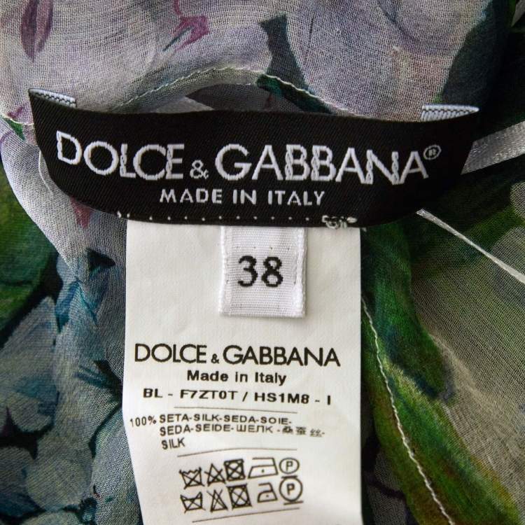 Pre Owned Dolce & Gabbana Green Floral Print Silk Blouse S