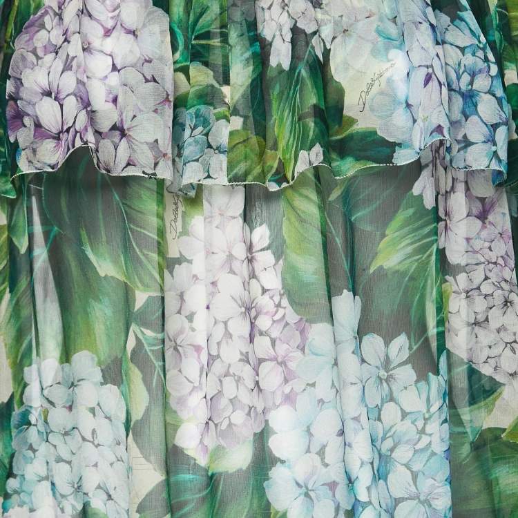 Pre Owned Dolce & Gabbana Green Floral Print Silk Blouse S