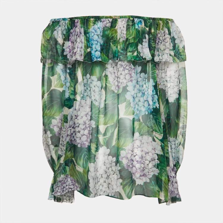 Pre Owned Dolce & Gabbana Green Floral Print Silk Blouse S