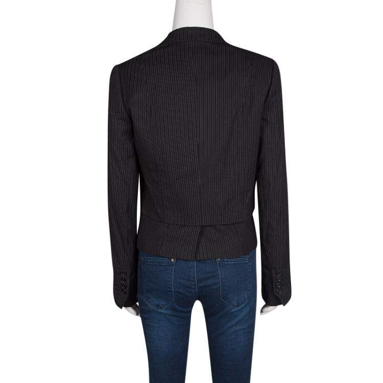 Pre Owned Dolce & Gabbana Black Pin Striped Wool Layered Blazer M