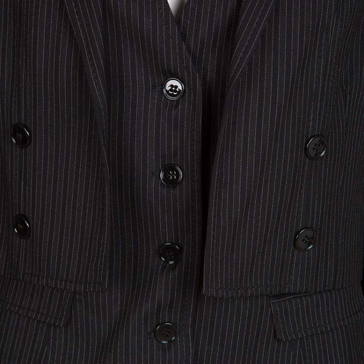Pre Owned Dolce & Gabbana Black Pin Striped Wool Layered Blazer M