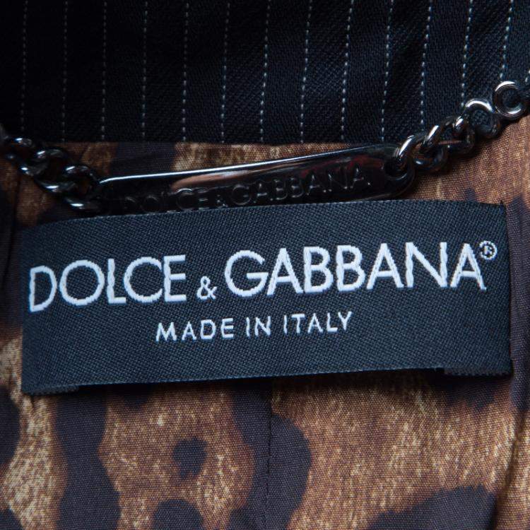 Pre Owned Dolce & Gabbana Black Pin Striped Wool Layered Blazer M