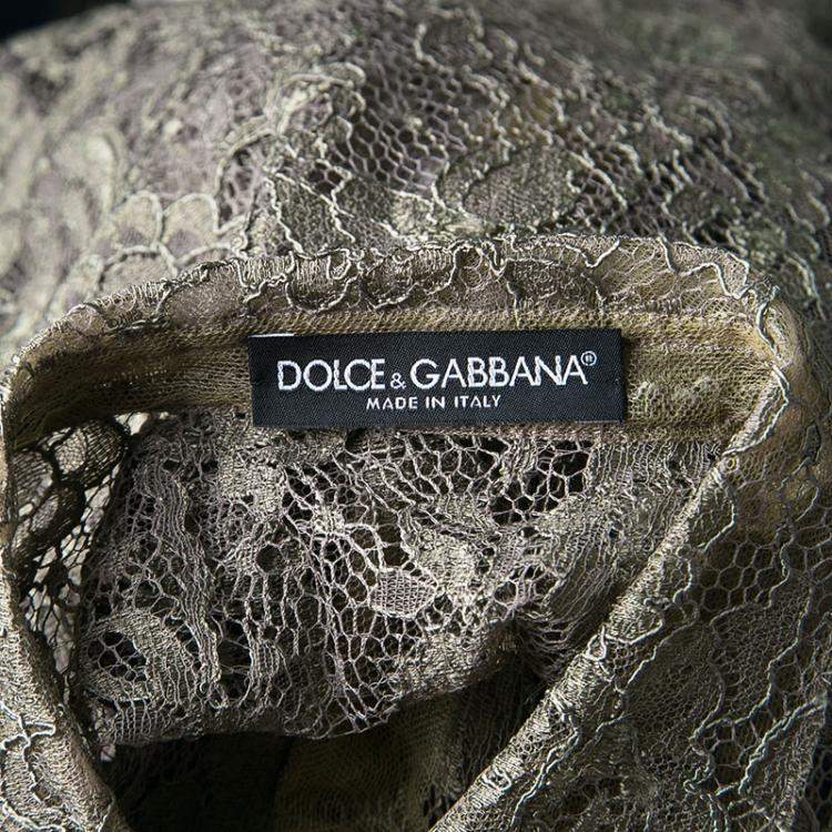 Pre Owned Dolce & Gabbana Khaki Floral Lace Short Sleeve Shirt S