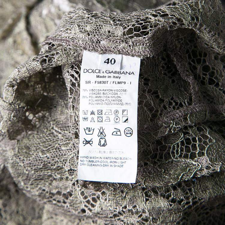 Pre Owned Dolce & Gabbana Khaki Floral Lace Short Sleeve Shirt S