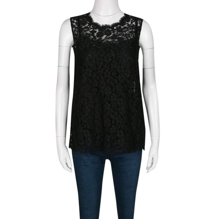 Pre Owned Dolce & Gabbana Black Floral Lace Sleeveless Top M