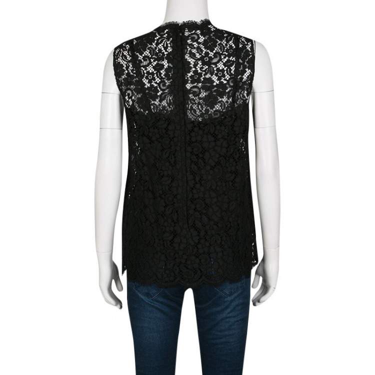 Pre Owned Dolce & Gabbana Black Floral Lace Sleeveless Top M