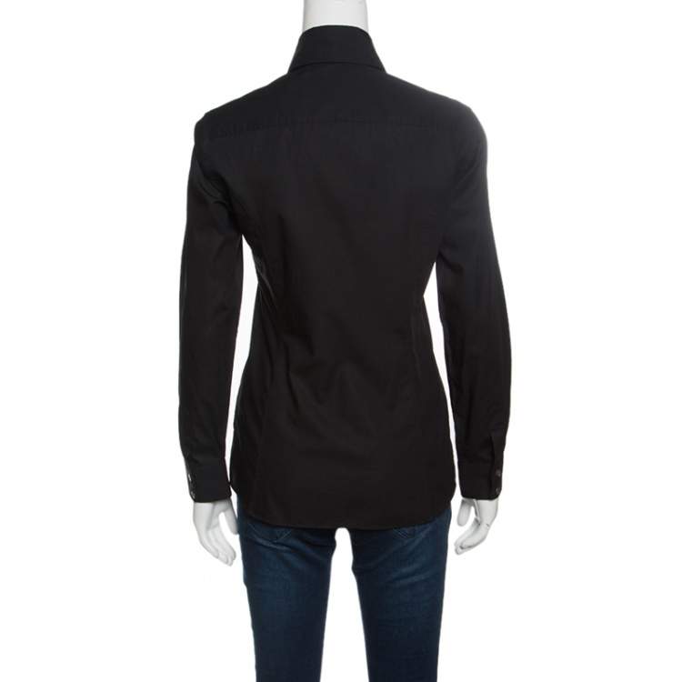 مملوكة مسبقًا Dolce & Gabbana Black Cotton Ruffle Front Detail Shirt M