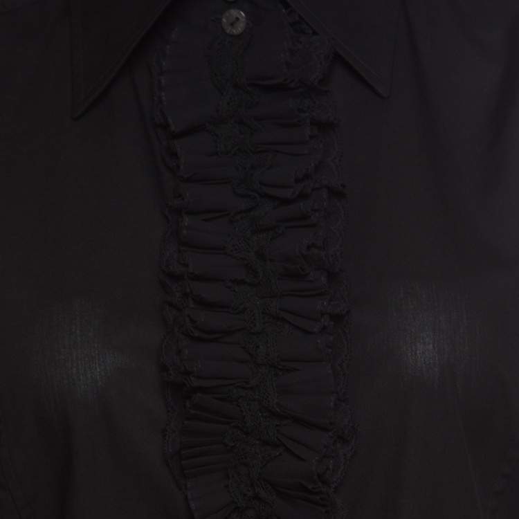 مملوكة مسبقًا Dolce & Gabbana Black Cotton Ruffle Front Detail Shirt M