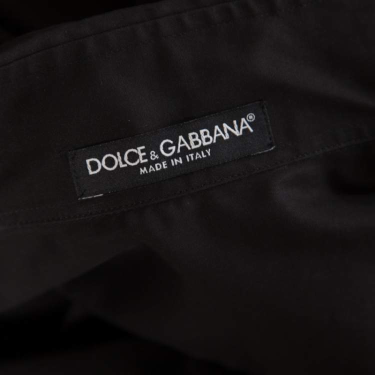 مملوكة مسبقًا Dolce & Gabbana Black Cotton Ruffle Front Detail Shirt M