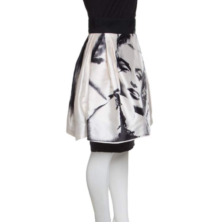 Pre Owned Dolce & Gabbana Monochrome Marilyn Monroe Face Print Silk Pleated Skirt S