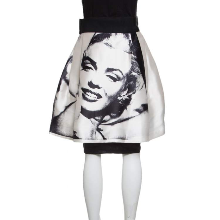 Pre Owned Dolce & Gabbana Monochrome Marilyn Monroe Face Print Silk Pleated Skirt S