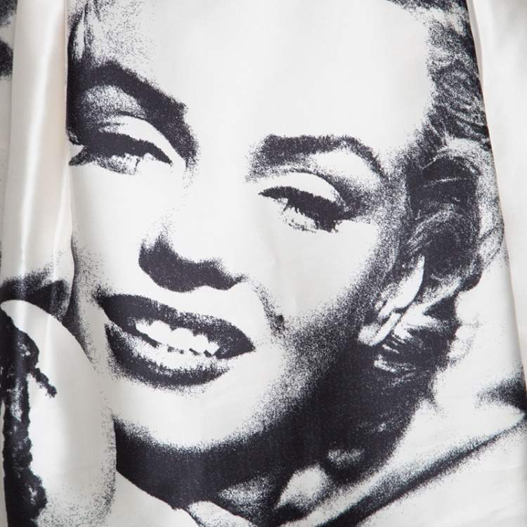 Pre Owned Dolce & Gabbana Monochrome Marilyn Monroe Face Print Silk Pleated Skirt S