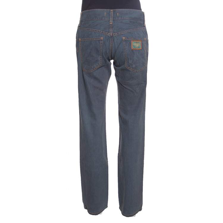 Pre Owned Dolce & Gabbana 14 Green Grey Washed Effect Distressed Denim Jeans M