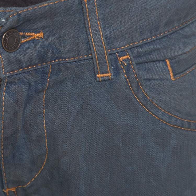 Pre Owned Dolce & Gabbana 14 Green Grey Washed Effect Distressed Denim Jeans M