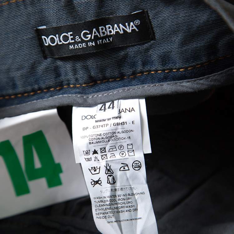 Pre Owned Dolce & Gabbana 14 Green Grey Washed Effect Distressed Denim Jeans M