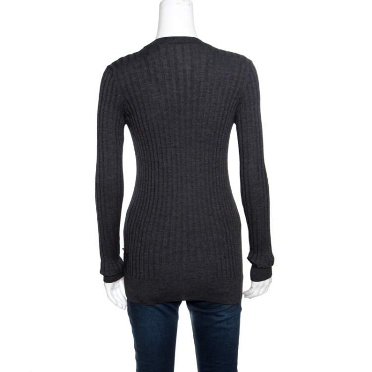 Pre Owned Dolce & Gabbana Dark Grey Rib Knit Button Front Cardigan S